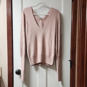 Soft V-Neck Ribbed Sweater - Blush Pink